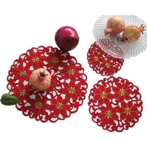 2021 Luxury lace embroidery table place mat pad cloth cup mug holder dining coaster Christmas glass placemat drink doily kitchen