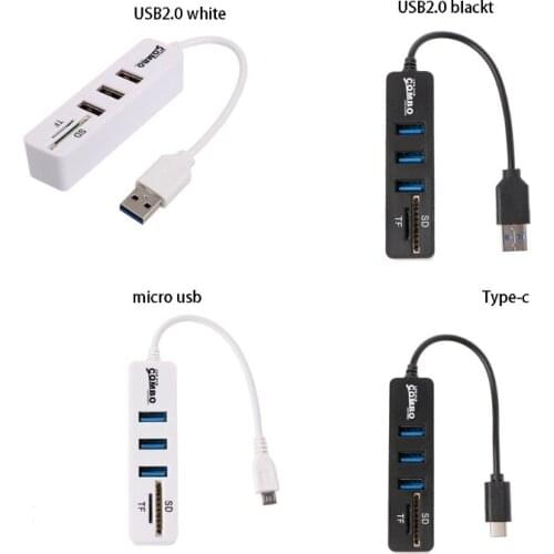 3 Port USB 2.0 Hub Splitter Combo Micro USB Connector Cable OTG SD/TF Card Reader