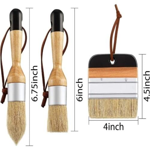 3 Pcs/Set Ergonomic Handle Chalk Wax Paint Brushes for Wood Furniture DIY Painting Waxing Tool Bristle Stencil Brushes