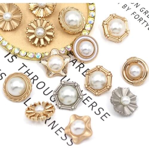 5Pcs Pearl Buttons Gold Sliver Metal Button Retro Shank Buttons Decorative For Clothes DIY Women Coat Sew Accessories 18/25mm