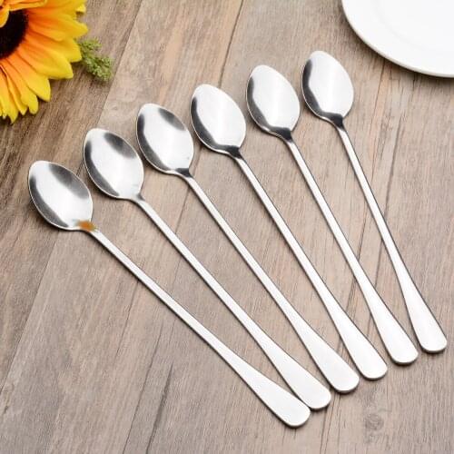 6pcs Metal Ice Cream Soda Scoop Milk Tea Cocktail Mixing Spoons Long Coffee Scoops For Bar Cafe Party Drinking Supplies