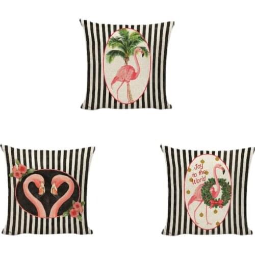 Pink Flamingo Cushion Covers Garland Black And White Stripes Flower Coconut Tree Printed Tropical Party Decor Gifts Pillow Cover