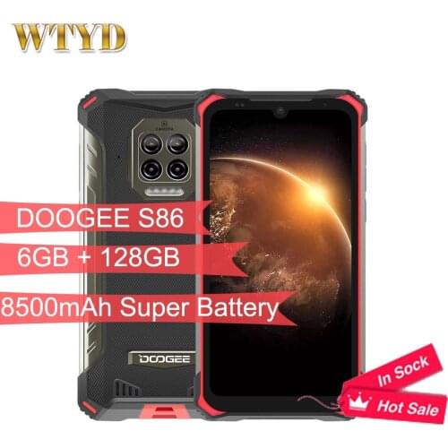 DOOGEE S86 IP68/IP69K Waterproof 4G Mobile Phone 6.1'' 6GB 128GB 8500mAh Battery 16MP Quad Camera NFC Face Unlock Smartphone