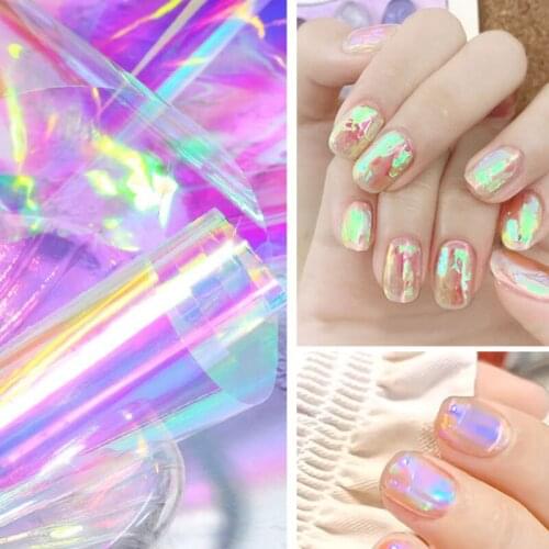 Nail Foils Shattered Glass Nail Art Marble Holographic Cellophane Paper Nail Sticker Summer Manicure Clear Design