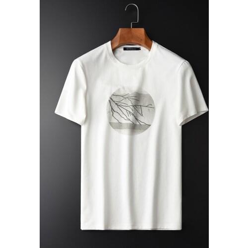 Printed And Embroidered T-shirts New Summer Fashion Slim Short Sleeve Round Collar White Mens Tees M 2XL 3XL 4XL