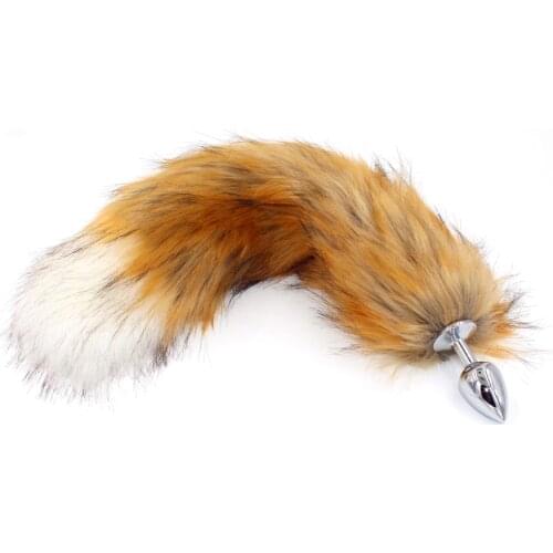 White Tip Artificial Fox Tail Plush Fur With Metal Anal plug 40cm Long Butt Anal Sex Toys Fox cosplay Role Play Drop Shipping