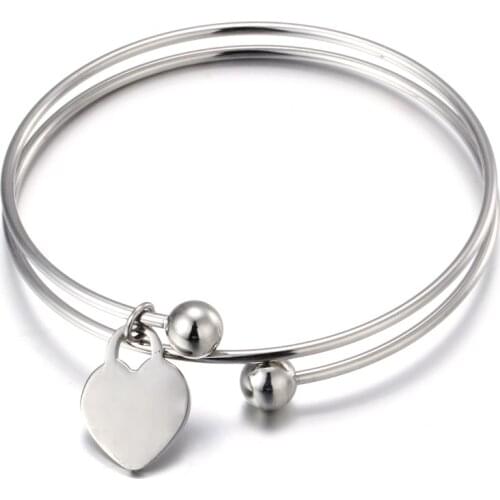 Quality 316L Stainless Steel Bracelet for Women Highly Polished Heart Love Pendant 2 Circles Wrap Bangle Summer Jewelry Utb8004