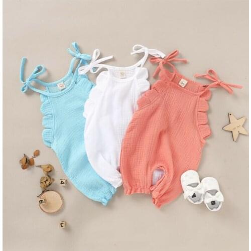 Newborn Infant Baby Girl Cotton Linen Clothes Sling Romper Jumpsuit Sunsuit Summer Baby Rompers Outfits 0-18M