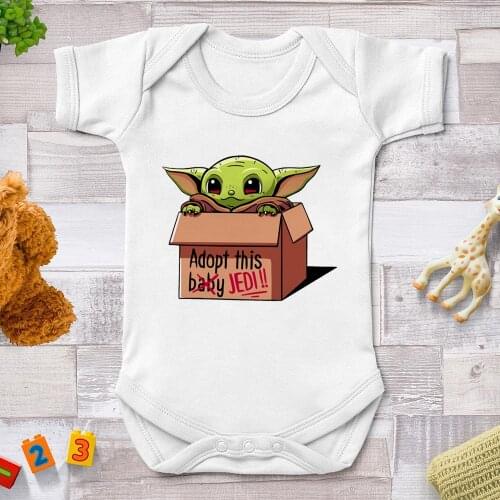 Adopt This Jedi Baby Yoda Baby Rompers Cute Cartoon Funny Newborn Jumpsuits One-piece Infant Bodysuits Harajuku Baby Playsuits