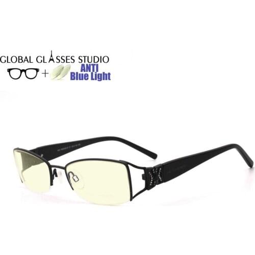 Anti Blue Light Blocking Glasses Metal Black frame Men Computer Eyeglasses RM00618-C1