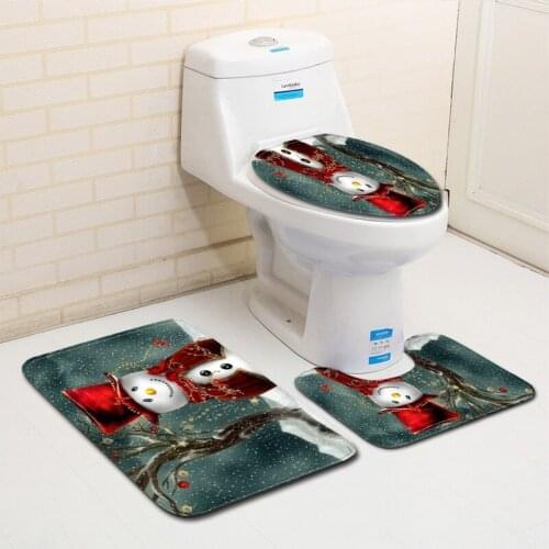 Christmas cat and bear pattern Toilet Three-piece set Toilet Seat Mat Toilet Lid Cover mat Anti Slip bathroom products bath mats