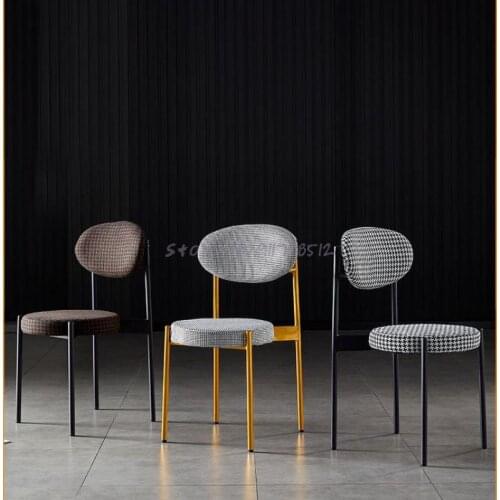 Dining chair home Nordic modern minimalist backrest makeup stool desk houndstooth fabric ins net red light luxury chair