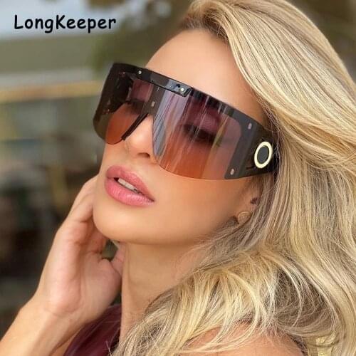 Fashion One Piece Oversize Sunglasses Women Luxury Square Goggle Female Trendy Sun Glasses UV Men Driving Shades Oculos Feminino