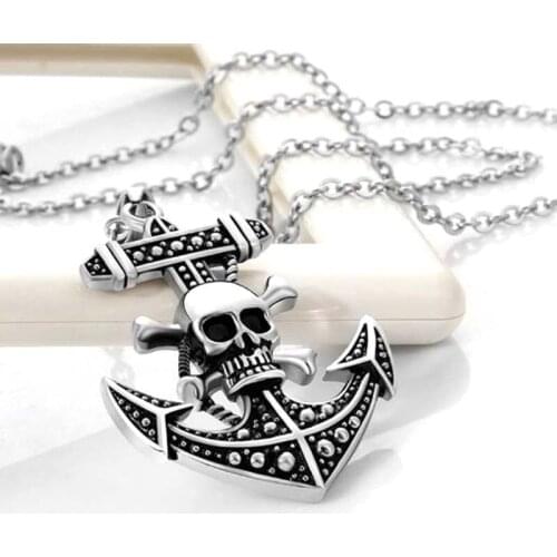 Japan Korea Skull Pirate Ships Anchor Men Necklace Fashion Titanium Steel Necklace Pendant Accessories Gift