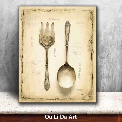 Pastoral spoon fork landscpae oil painting canvas printings printed on canvas home living room wall art decoration pictures