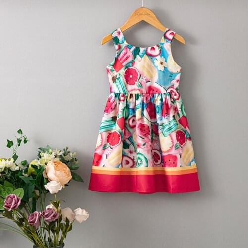 Girl Dress Toddler Girl Kids Dresses for Girls Baby Summer Fashion Color Printing Fruit Sling Dress Princess Dress Girl