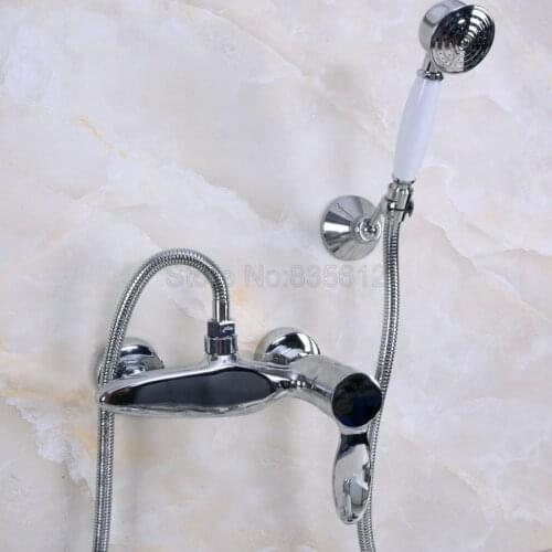 Polished Chrome Bathroom Single Handle Bathtub Sink Faucet Wall Mounted Telephone Style Tub Mixer Taps with Hand Shower tna270