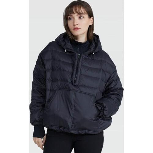 New Fashion Loose Large Half Zipper Drawstring Hooded Pullover Coat For Womens Winter Ultra Light Short Casual Basic Down Parka