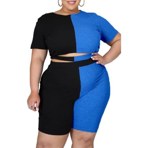 Plus Size Sets Matching Bodycon Outfits 4XL 5XL Patchwork Blouse & Shorts Fashion Elegant Daily Wear Causal Outfits Clothes Sets