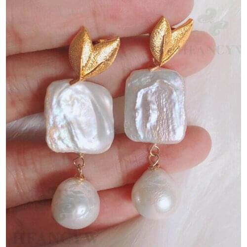 White Baroque Pearl Earring leaves 18k Ear Stud Luxury Irregular AAA Real Jewelry Earbob Party Gift