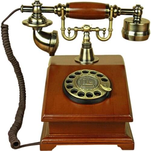 Retro Landline Telephone Wood Retro Style Retro Rotary Dial Corded Telephone Antique Mechanical Copper Chime Home And Office