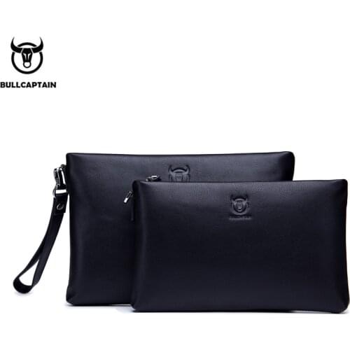 BULLCAPTAIN mens leather handbag soft leather handbag zipper multifunctional fashion first layer cowhide large capacity clutch