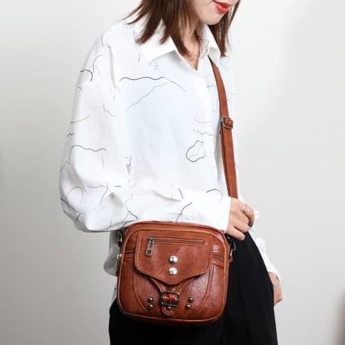 Retro Rivet Crossbody Bags For Women 2021 Multi-Pockets Pu Leather Shoulder Bags Mobile Phone Pouch Zipper Purse bolsa feminina