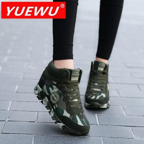 YUEWU Women’S Large Size Internal Elevation Camouflage Shoes Flat Lace Up Youth Trendy High Sneakers