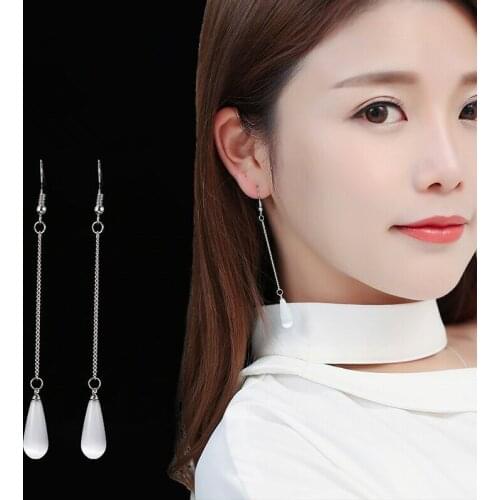 New White Opal Water Drop Long Earrings For Women Fashion Vintage Luxury Crystal Tassel Long Dangle Earrings Jewelry