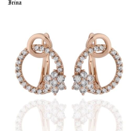New Fashion Left and Right Symmetry 585 Roes Gold Earrings Cubic zirconia luxury Drop Earrings Women funny earrings