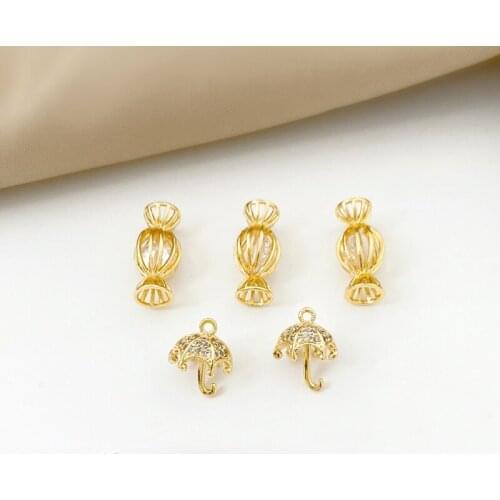 18K gold three-dimensional candy zircon small umbrella pendant DIY earring pendant necklace accessories bracelet material