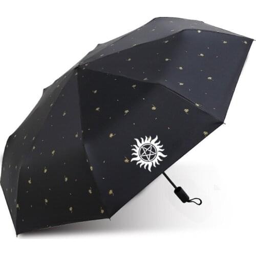 Anime SPN Supernatural Umbrella Three-Folding Umbrella Child Cartoon Windproof Folding Sun Rain