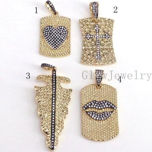 10Pcs ,Jewelry Making Gold Crystal Lip Heart Cross Charms Rectangle Pendant For Women Fashion Necklace Supplies Accessory