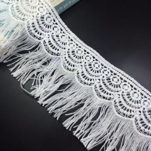 15Yards 8.8cm Milk Silk White Lamp Dangling Fringe Lace Trims For Sewing Craft Curtain Tassel Lace Embroidered Lace Ribbon