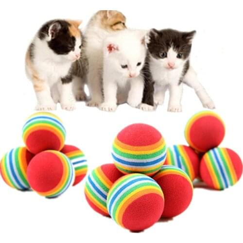 2/5/10 3.5cm rainbow color dog cat toy ball interactive kitten play chewing rattle scratch EVA training pet supplies
