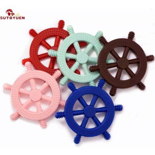 Sutoyuen 2pc Boat Wheel Silicone Teether Baby Teething Accessories Safe For New Mommy Baby Nursing Pendant Shower Gift Necklaces