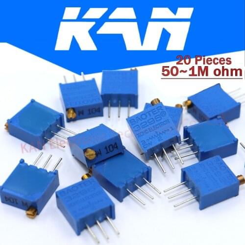 20pcs 3296W 3296 50 100 200 500 ohm 1K 2K 5K 10K 20K 50K 100K 200K 500K 1M ohm 103 100R 200R 500R Trimpot Trimmer Potentiometer