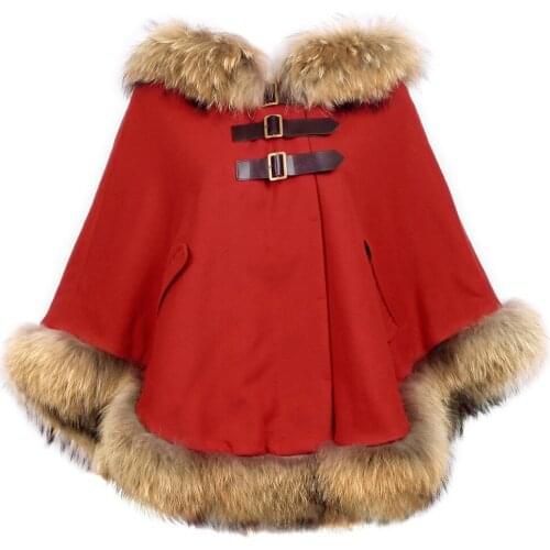 2020 autumn and winter raccoon fur coat female shawl plus size womens big red cloak cloak woolen coat cape for women cloak