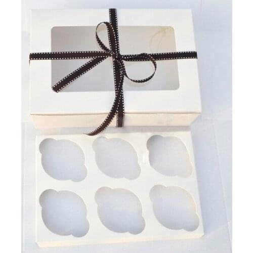 24x16x9CM 6hole white open window cupcake box, muffin cake boxes, cake tray , pudding food packaging100pcs/lot