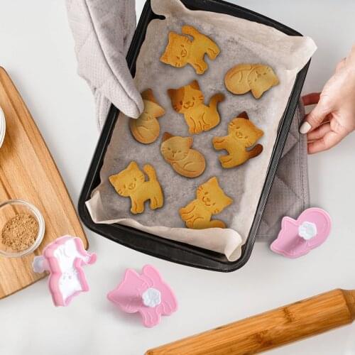 OBRKING 3pcs Cat Kitten Cutter Mold Set Cookie Fondant Chocolate Biscuits Sugar Craft Cake Mould Decorating Baking Pastry Tool