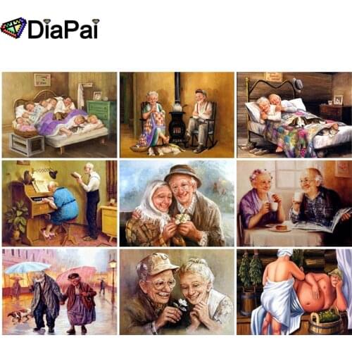DIAPAI 5D DIY Diamond Painting 100% Full Square/Round Drill "Couple old man sleeping" 3D Embroidery Cross Stitch Home Decor