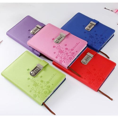 A5 Flower butterfly pattern password Notebook PU leather with Lock School Office Supplies Traveler Dairy Journal Stationery Gift