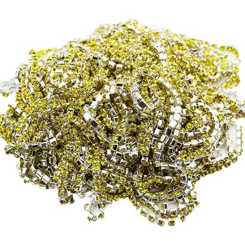 5 Yards/Pack Silver Claw Lemon Yellow Glass Rhinestones Cup Chain DIY Garment Accessories