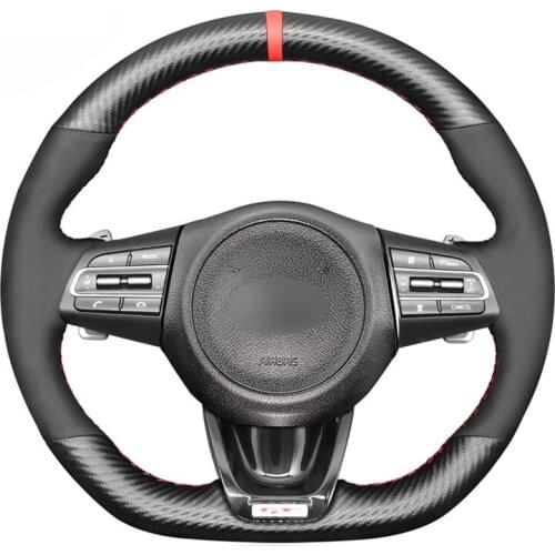 Car Steering Wheel Cover For Kia Stinger 2017 2018 2019 2020 Black Suede Carbon Fiber Hand-stitched Automotive interior