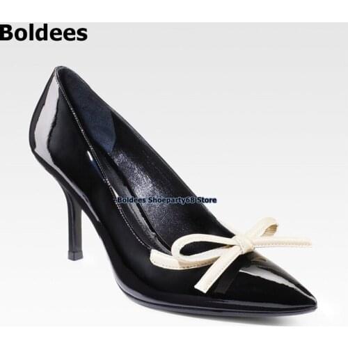 Designer Pointed Toe Bowtie Slip On Heeled Dress Shoes Women Pumps Pointy Thin High Heels Black Beige Pumps Women Shoes Designer