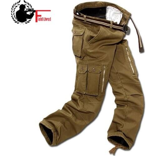 Mens Cargo Pants Winter Plus Fleece Thick Warm Pants Male Double Layer Many Pocket Casual Military Baggy Tactical Trousers Male