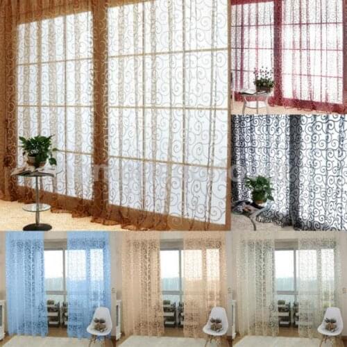 Flocking Sheer Curtain Panel Window Balcony Tulle Panel Multicolor 100*200cm