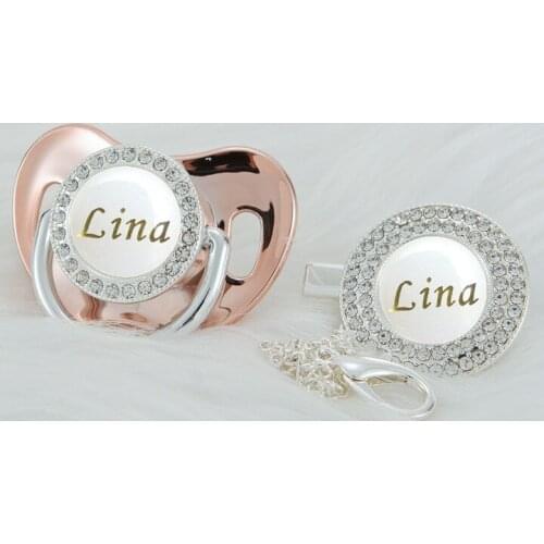 MIYOCAR Personalized rose silver white bling pacifier and pacifier clip BPA free dummy bling unique design PWG-1