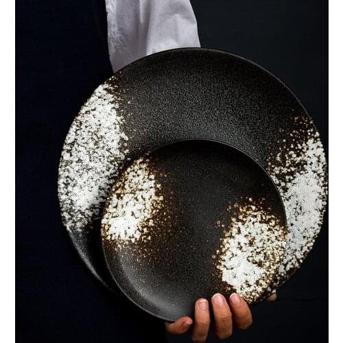 Ceramic Western Round Shallow Plates Dish Cutlery Steak Pasta Restaurant Cafe Cake Dishes Saucer Plate Salad Straw Tableware 1PC