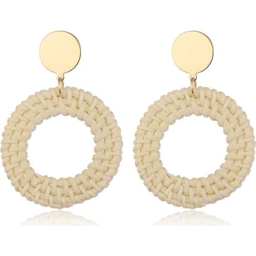Round Disk Drop Earrings for Women Simple Designer Weaved Circle Earring Tassel Summer Jewelry Party Brincos